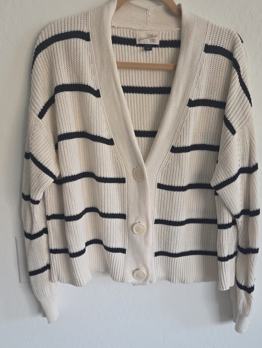 Universal Thread Cream and Black Striped Button-Front Cardigan